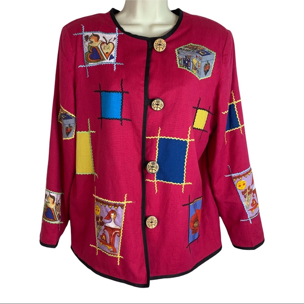 Allure Women’s Appliqué Patchwork Hot Pink Jacket size Medium VTG